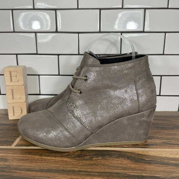 Toms Desert Wedge Women's Size 8.5 Shoes Metallic Lace Up Comfort Ankle Boot - Picture 1 of 13